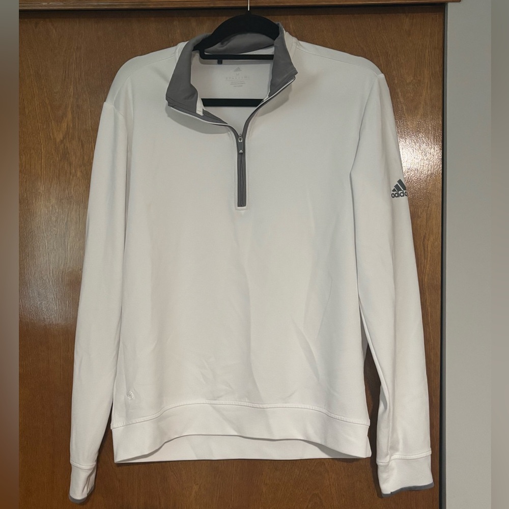 Adidas White and Gray Pullover with Quarter-Zip